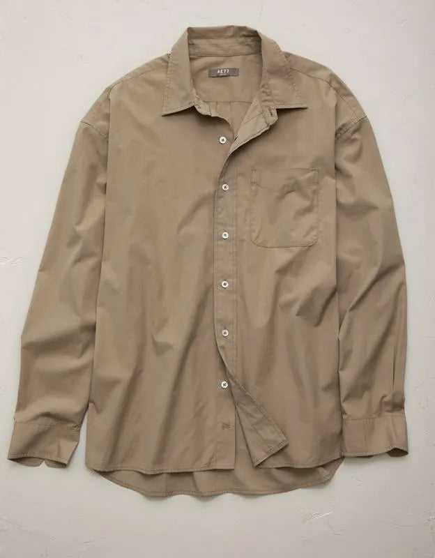 AE77 Premium Relaxed Striped Poplin Button-Up Shirt