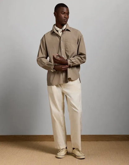 AE77 Premium Relaxed Striped Poplin Button-Up Shirt
