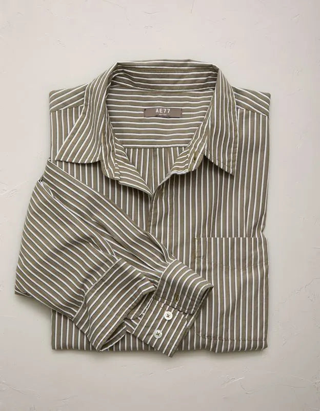 AE77 Premium Relaxed Striped Poplin Button-Up Shirt