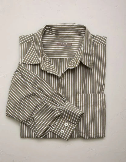 AE77 Premium Relaxed Striped Poplin Button-Up Shirt