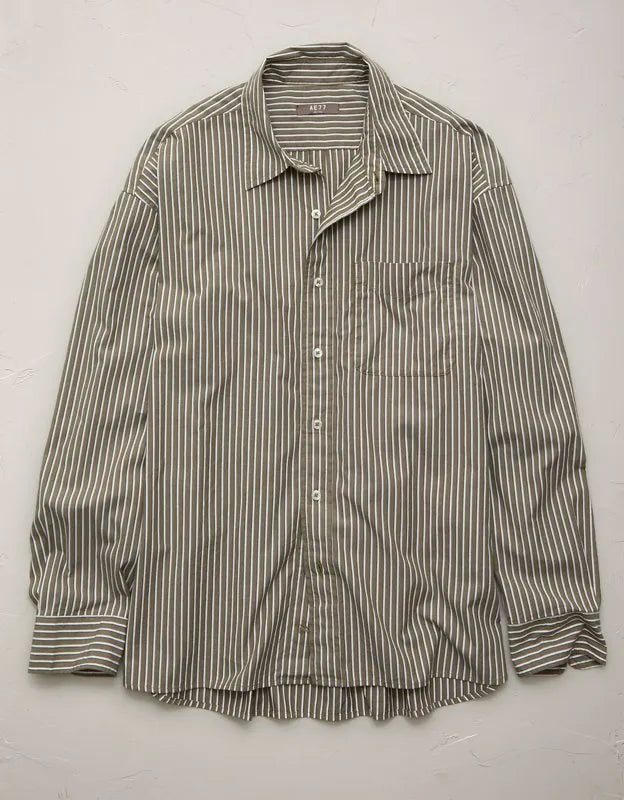 AE77 Premium Relaxed Striped Poplin Button-Up Shirt