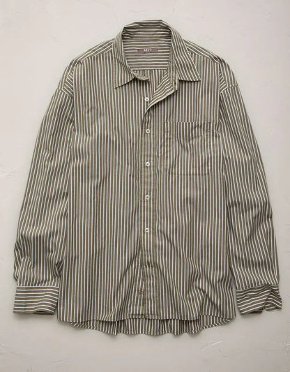 AE77 Premium Relaxed Striped Poplin Button-Up Shirt