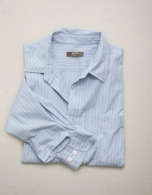 AE77 Premium Relaxed Striped Poplin Button-Up Shirt