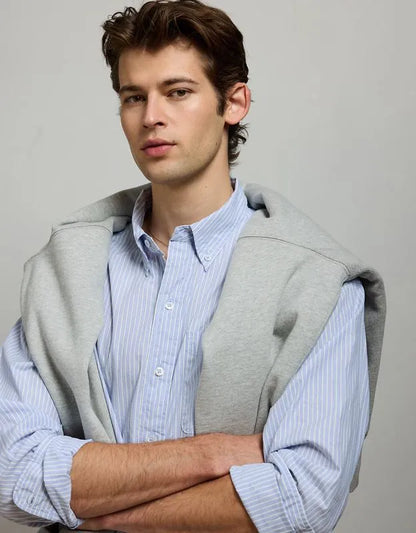 AE77 Premium Relaxed Striped Poplin Button-Up Shirt