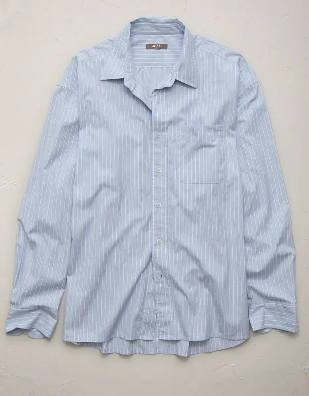 AE77 Premium Relaxed Striped Poplin Button-Up Shirt
