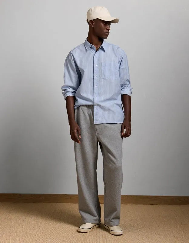 AE77 Premium Relaxed Striped Poplin Button-Up Shirt