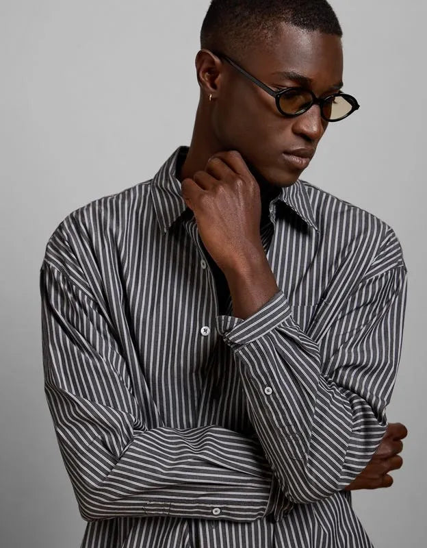AE77 Premium Relaxed Striped Poplin Button-Up Shirt