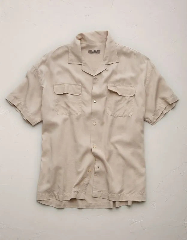 AE77 Premium Relaxed Short-Sleeve Button-Up Shirt