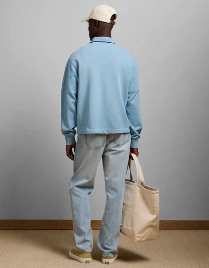AE77 Long-Sleeve Terry Fleece Polo Shirt