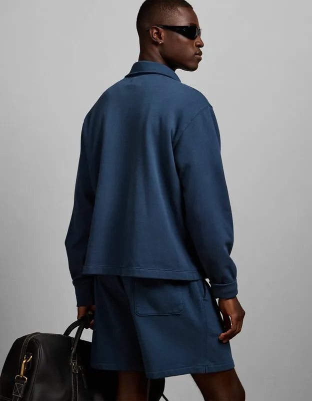 AE77 Long-Sleeve Terry Fleece Polo Shirt