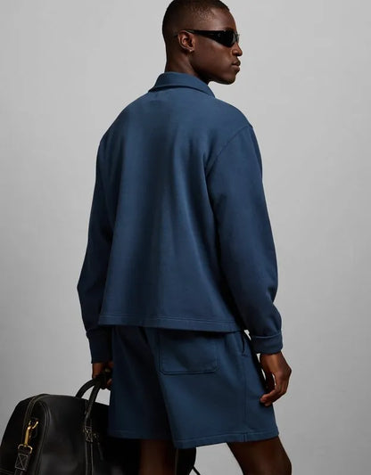 AE77 Long-Sleeve Terry Fleece Polo Shirt