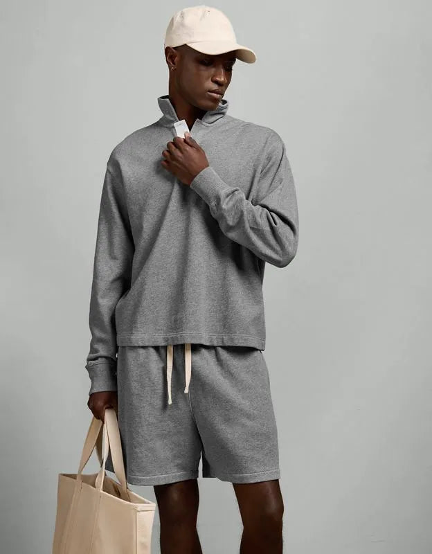 AE77 Garment-Washed Long-Sleeve Utility Polo Shirt