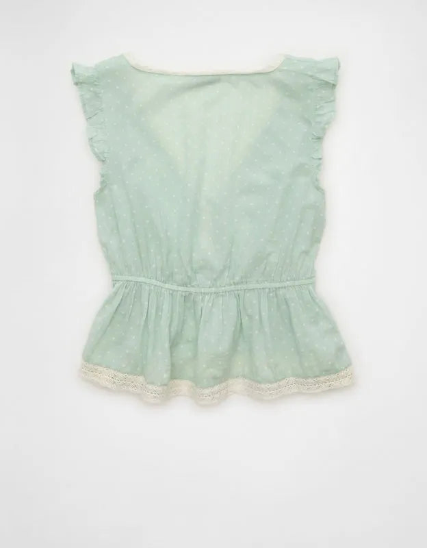 AE Lace Trim Flutter Sleeve Blouse