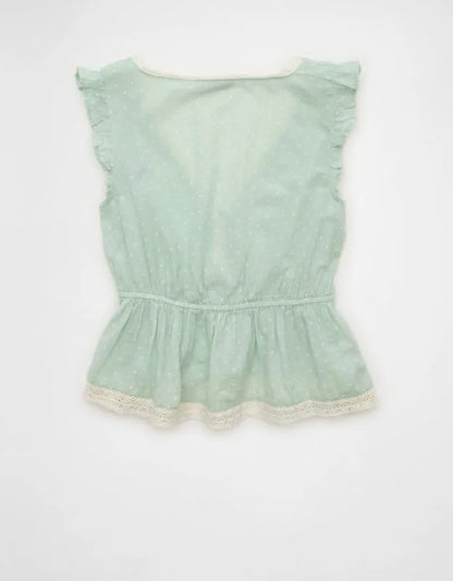 AE Lace Trim Flutter Sleeve Blouse