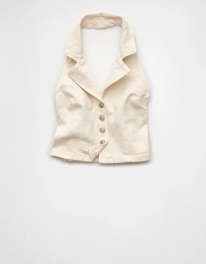 AE Collared Denim Halter Vest