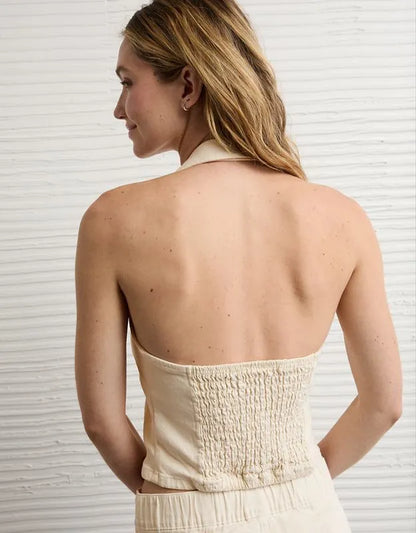 AE Collared Denim Halter Vest