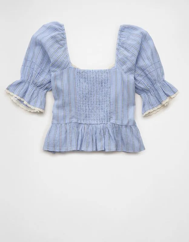 AE Puff Sleeve Pintuck Blouse