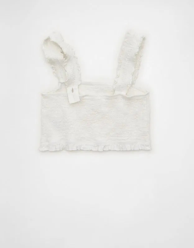 AE Cropped Linen-Blend Smocked Cami