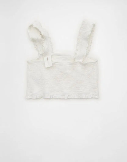 AE Cropped Linen-Blend Smocked Cami