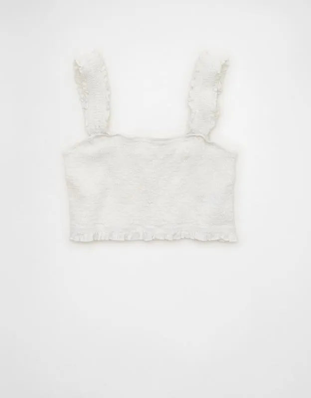 AE Cropped Linen-Blend Smocked Cami