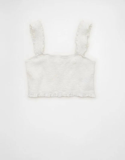 AE Cropped Linen-Blend Smocked Cami