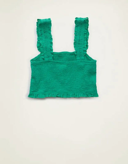 AE Cropped Linen-Blend Smocked Cami