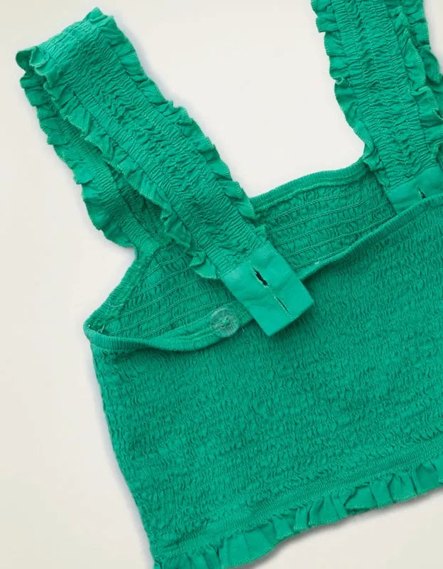 AE Cropped Linen-Blend Smocked Cami