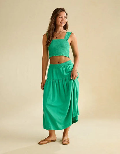 AE Cropped Linen-Blend Smocked Cami