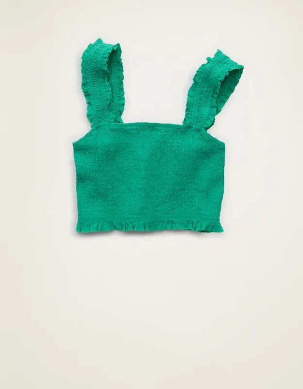 AE Cropped Linen-Blend Smocked Cami