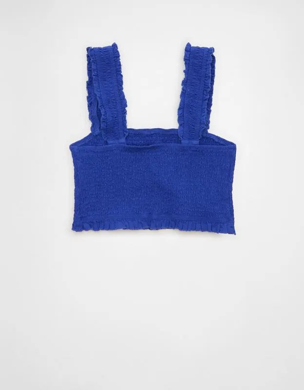 AE Cropped Linen-Blend Smocked Cami