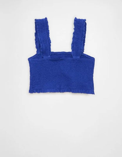 AE Cropped Linen-Blend Smocked Cami