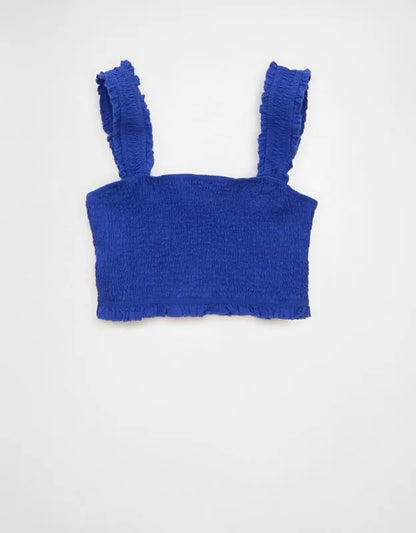 AE Cropped Linen-Blend Smocked Cami