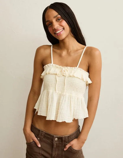 AE Tie-Front Smocked Tube Top