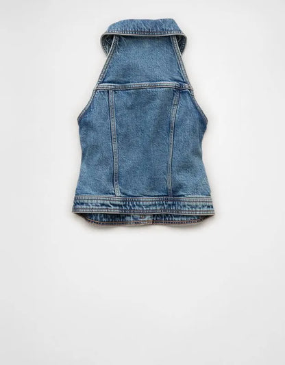 AE Cropped Collared Denim Vest
