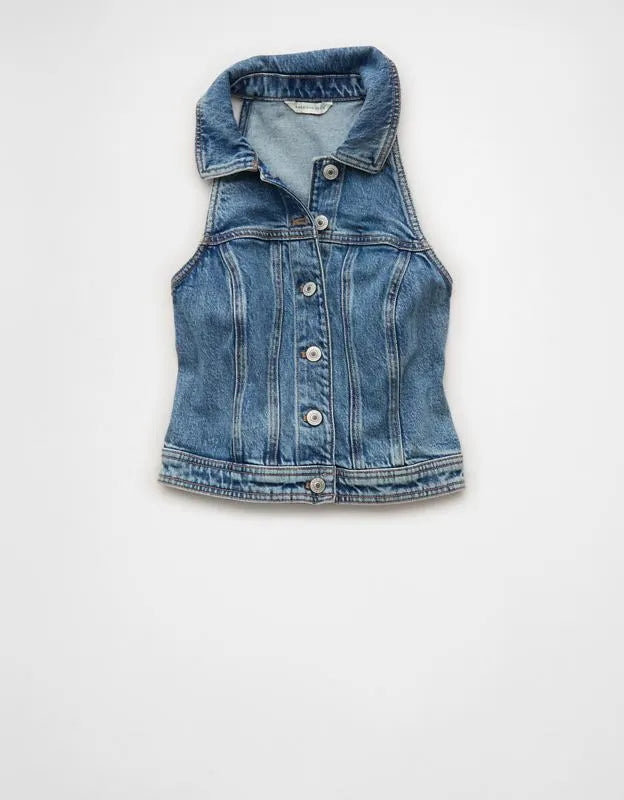 AE Cropped Collared Denim Vest