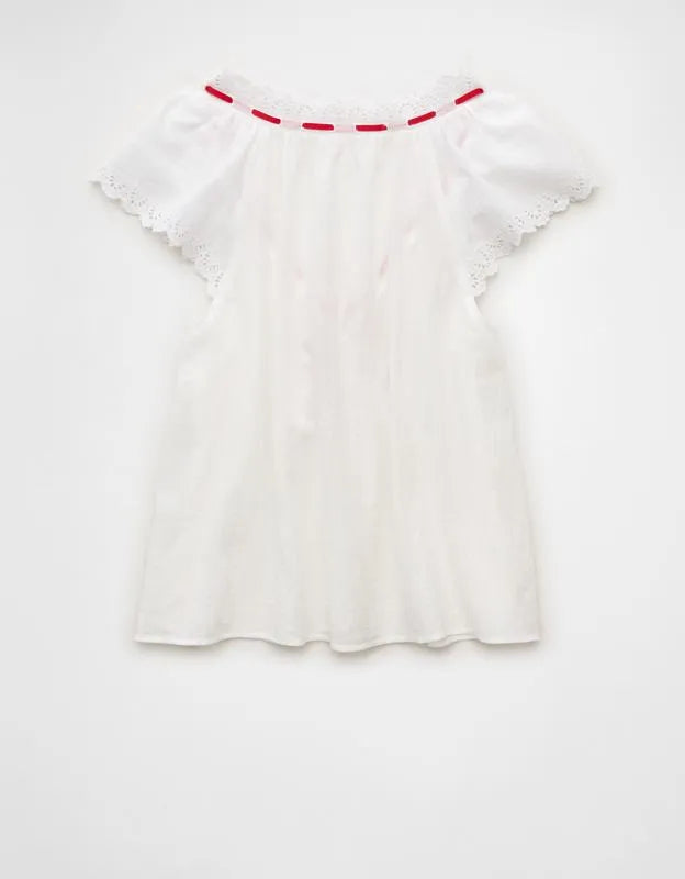 AE Short-Sleeve Ribbon Blouse