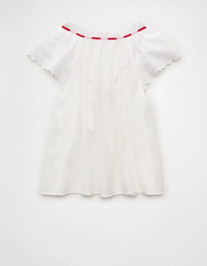 AE Short-Sleeve Ribbon Blouse