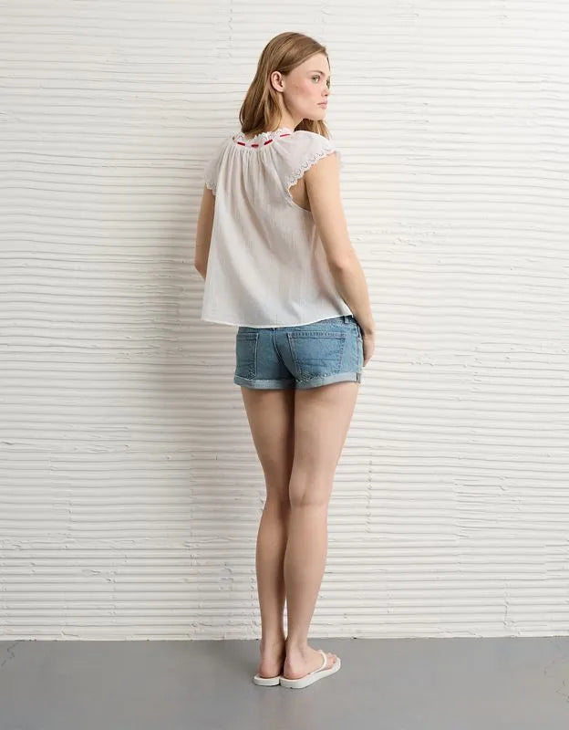 AE Short-Sleeve Ribbon Blouse