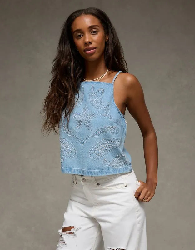 AE Embroidered Denim Cami
