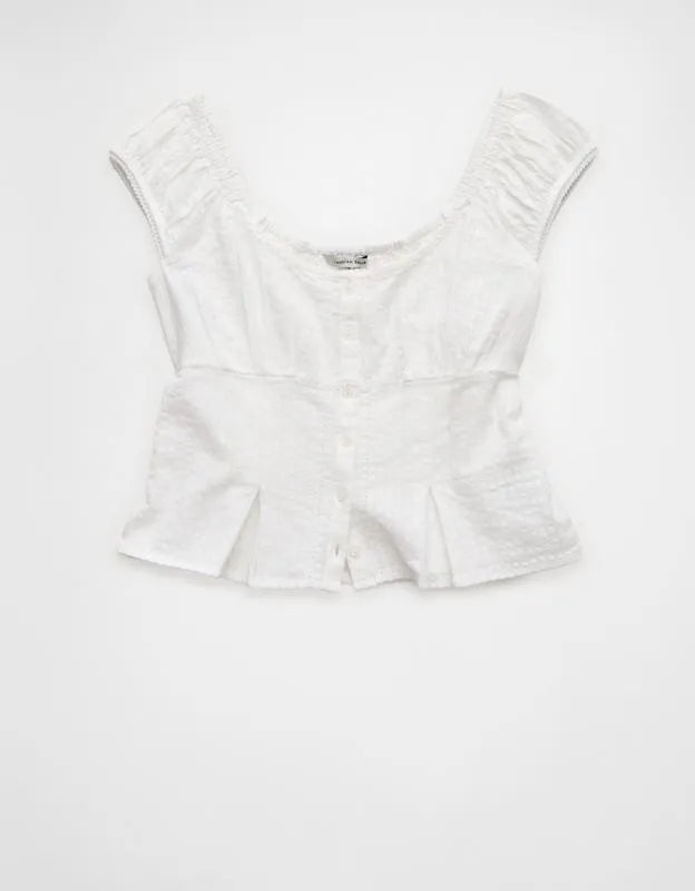 AE Cap-Sleeve Button-Up Top
