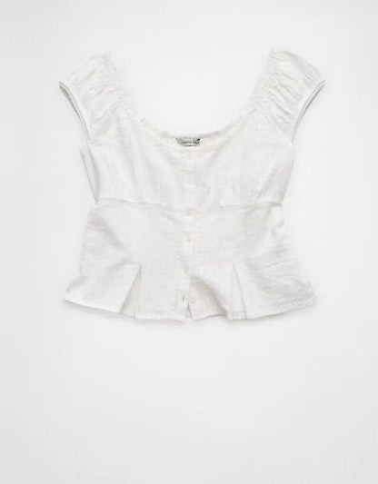 AE Cap-Sleeve Button-Up Top