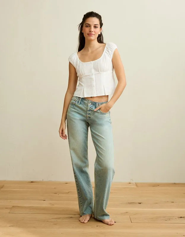 AE Cap-Sleeve Button-Up Top