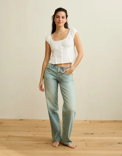 AE Cap-Sleeve Button-Up Top
