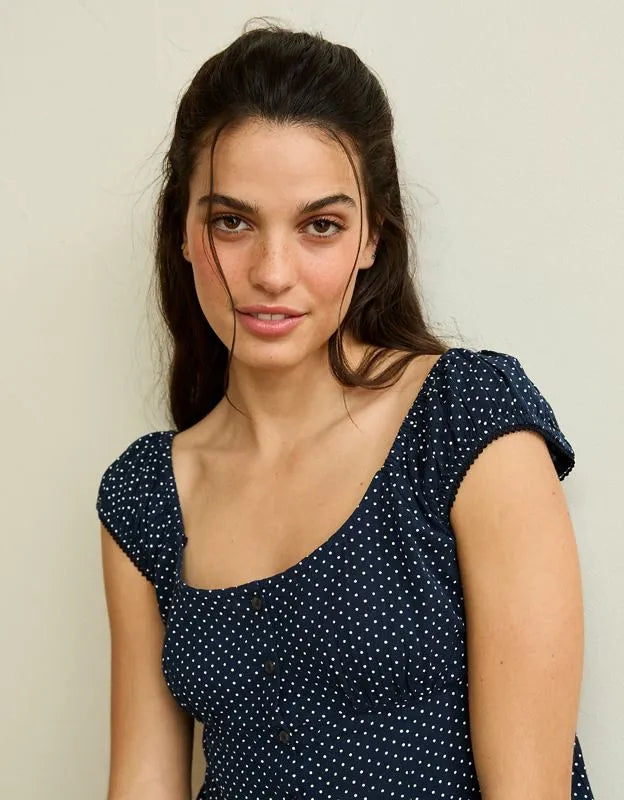 AE Cap-Sleeve Button-Up Top