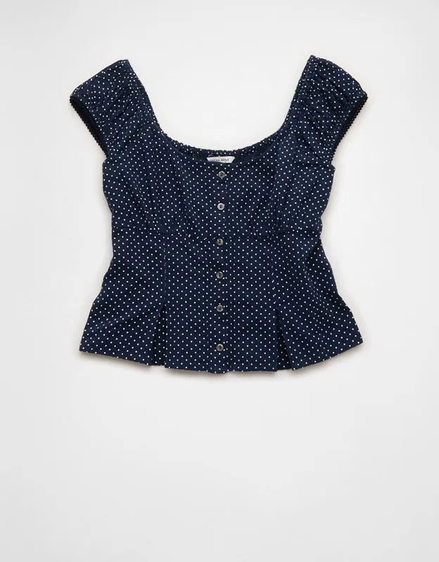 AE Cap-Sleeve Button-Up Top