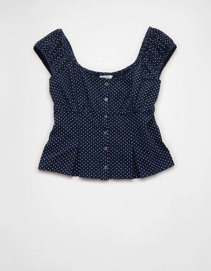 AE Cap-Sleeve Button-Up Top