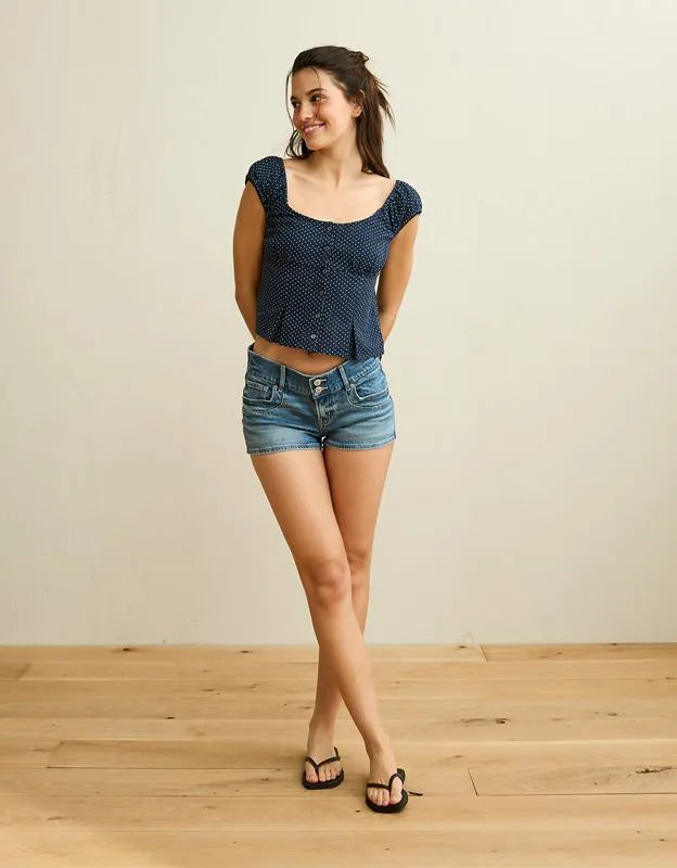 AE Cap-Sleeve Button-Up Top