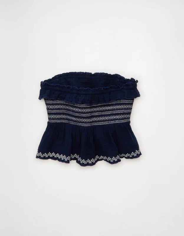 AE Tie-Front Smocked Tube Top