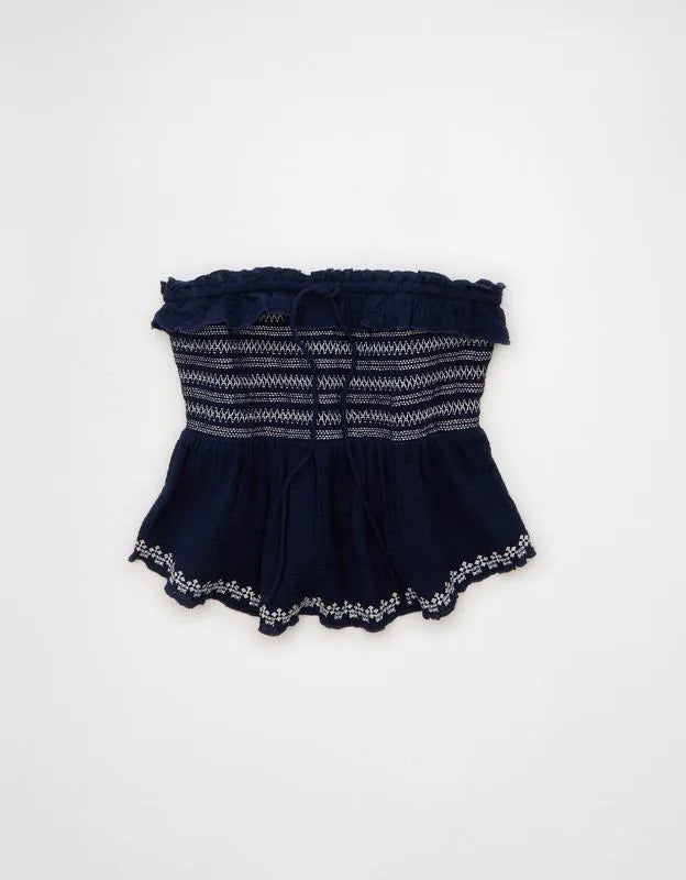 AE Tie-Front Smocked Tube Top