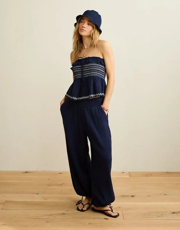 AE Tie-Front Smocked Tube Top